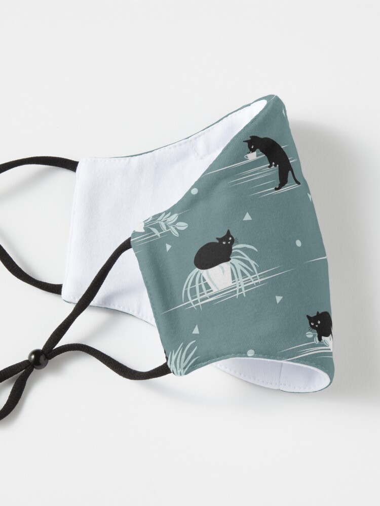 Alternate view of When the Black Cat is Alone at Home (Light Green) Mask