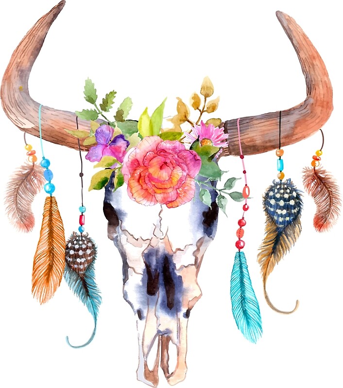 "Bohemian watercolour bull's skull " Art Prints by joellis | Redbubble