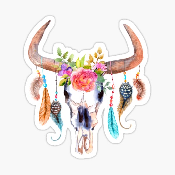 Bohemian watercolour bull's skull Sticker