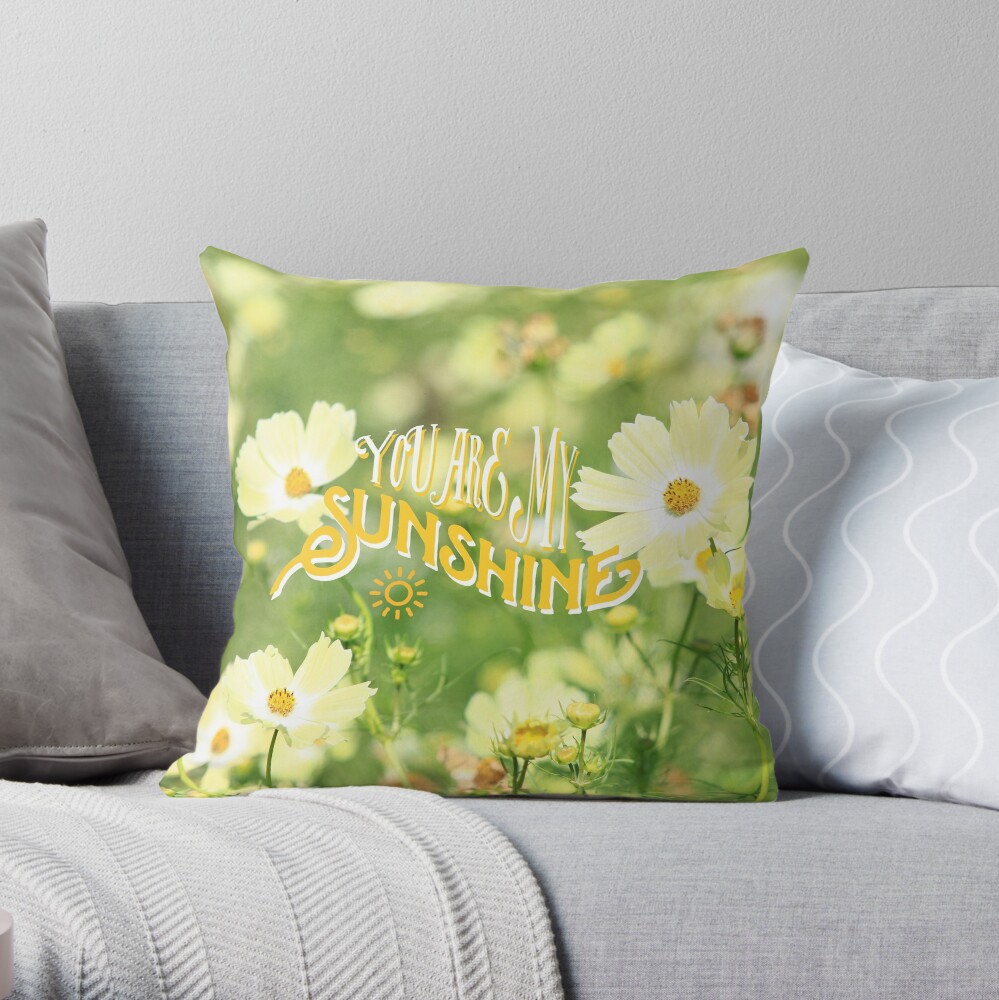 You Are My Sunshine Pretty Yellow Cosmos Flowers Throw Pillow