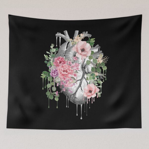 Item preview, Human Heart pink flower, heart anatomy, cool cute mask designed and sold by Collagedream.