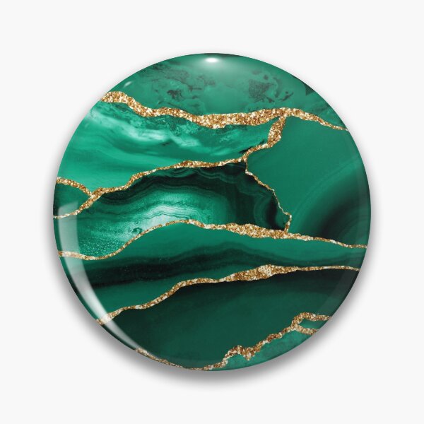 Emerald Green Malachite Marble With Gold Glitter Pin