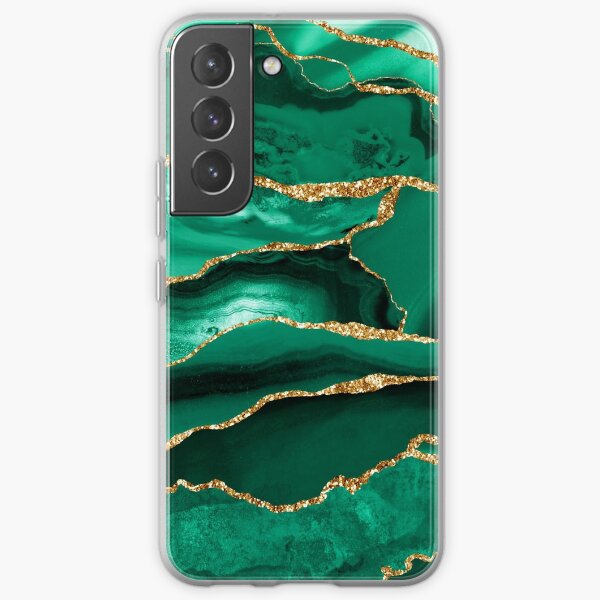 Emerald Green Malachite Faux Marble With Gold Glitter Samsung Galaxy Soft Case