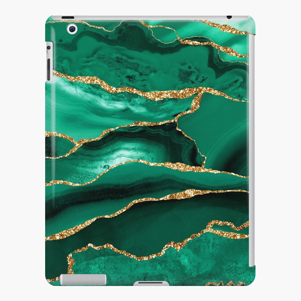 Emerald Green Malachite Marble With Gold Glitter iPad Case & Skin