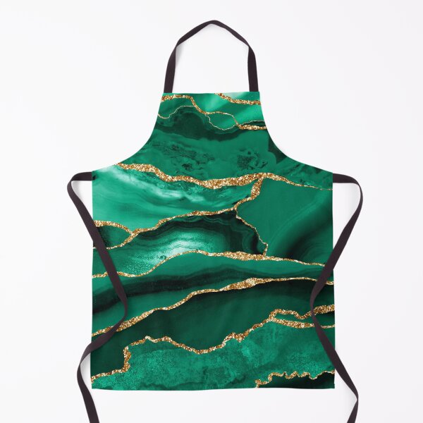 Emerald Green Malachite Faux Marble With Gold Glitter Apron