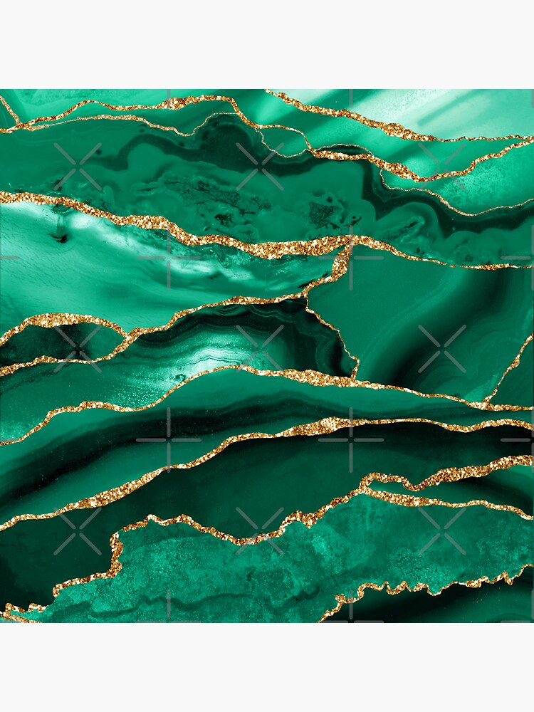Emerald Green Malachite Marble With Gold Glitter by MysticMarble