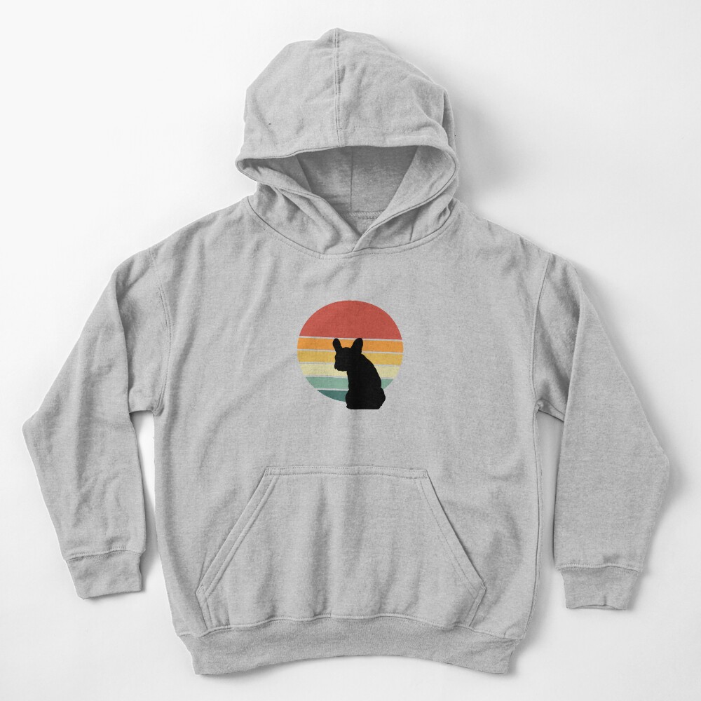 French bulldog lovers, frenchie mon, frenchie dad, frenchie on vintage sun Kids Pullover Hoodie