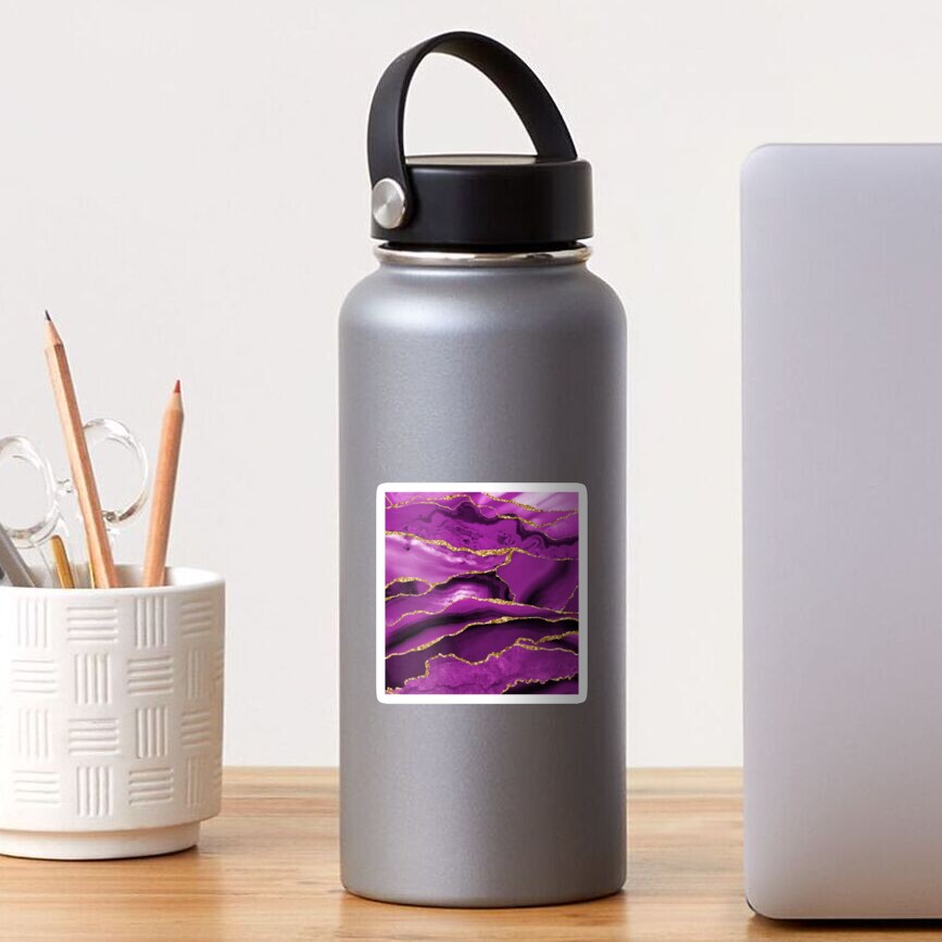 Purple Magenta Malachite Marble With Gold Glitter Sticker