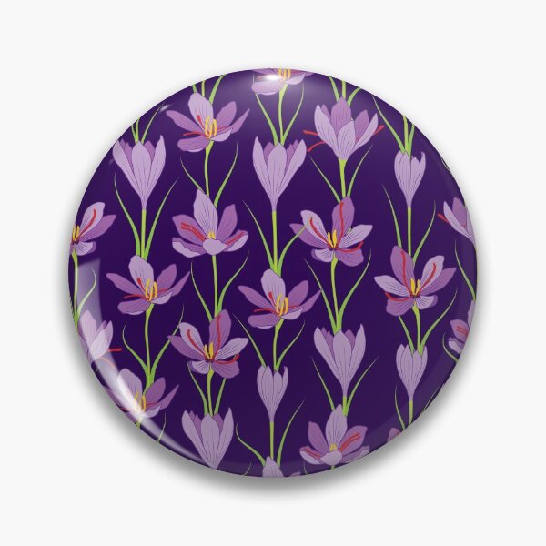 Item preview, Saffron flower pattern on dark purple background designed and sold by The Pattern Mill.