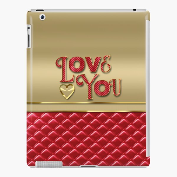 Love You Elegant Metallic Gold Quilted Red Leather iPad Snap Case