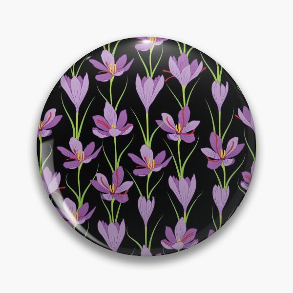 Item preview, Lavender saffron flower pattern on black background designed and sold by The Pattern Mill.