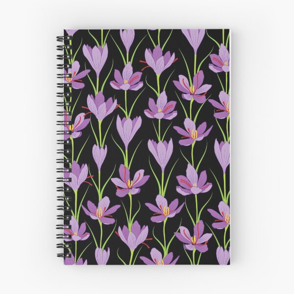 Item preview, Lavender saffron flower pattern on black background designed and sold by The Pattern Mill.
