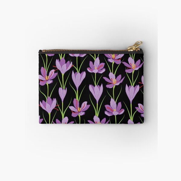 Item preview, Lavender saffron flower pattern on black background designed and sold by The Pattern Mill.