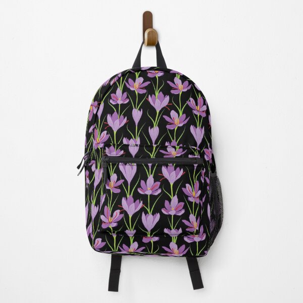 Item preview, Lavender saffron flower pattern on black background designed and sold by The Pattern Mill.