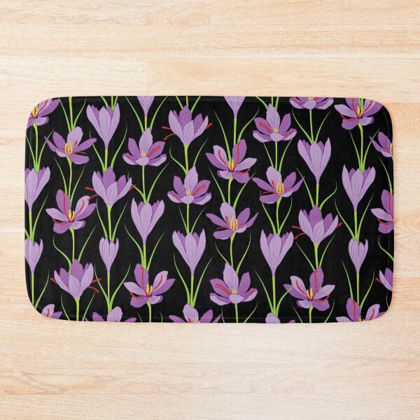 Item preview, Lavender saffron flower pattern on black background designed and sold by The Pattern Mill.