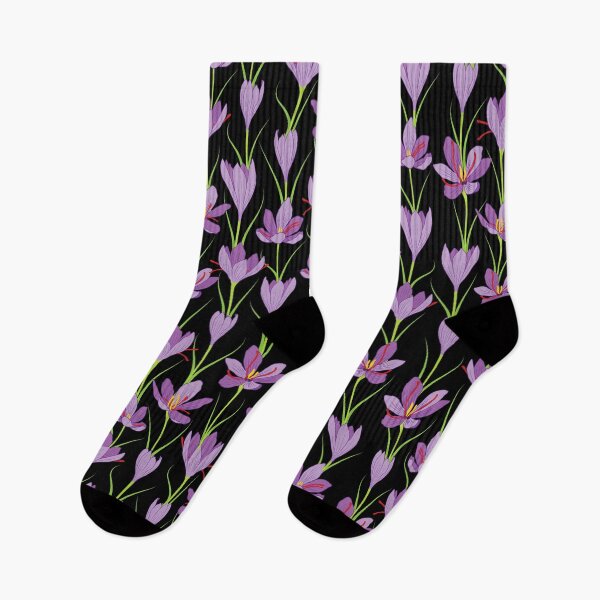 Item preview, Lavender saffron flower pattern on black background designed and sold by The Pattern Mill.