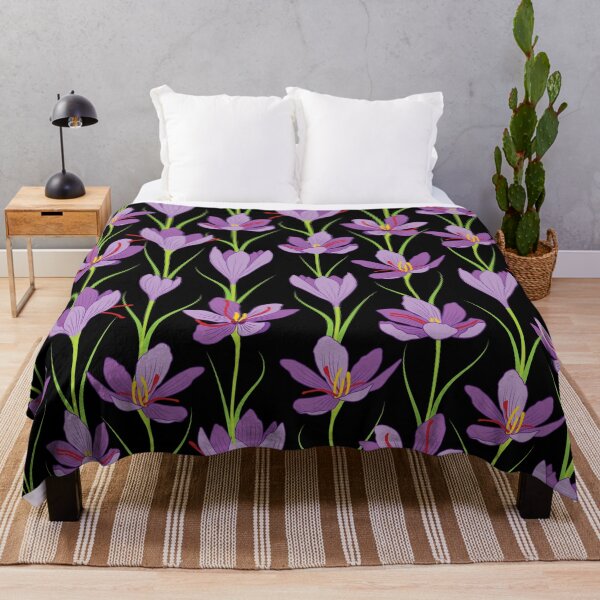 Item preview, Lavender saffron flower pattern on black background designed and sold by The Pattern Mill.