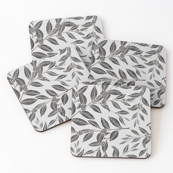 Item preview, Coffee Tree Leaves Black Pattern on White designed and sold by sifis.