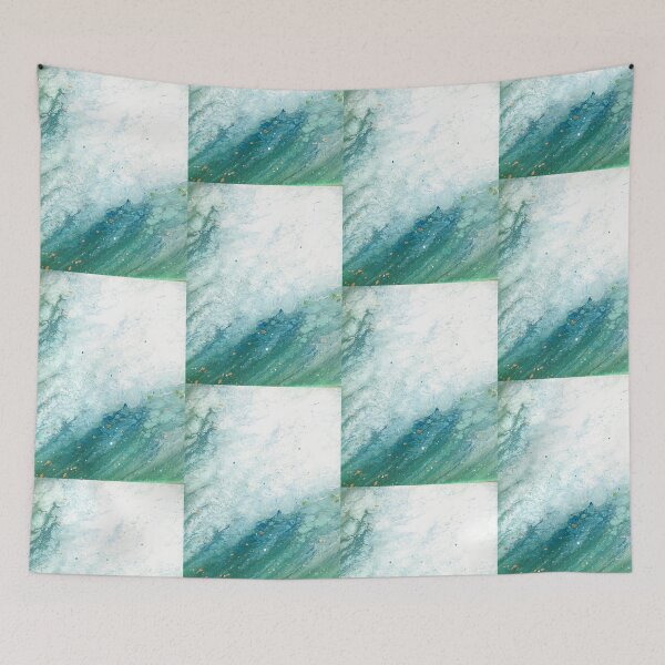 Item preview, White clouds overtop green and blue pour painting designed and sold by YitingZarts.