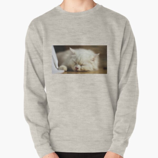White Sleeping Cat Pullover Sweatshirt