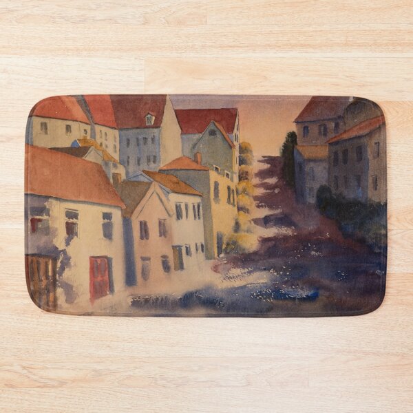 Item preview, Einar Aasen, cityscape showing light and shadow, red roofs and simplified houses in Trondheim, Norway. designed and sold by Einar Aasen.