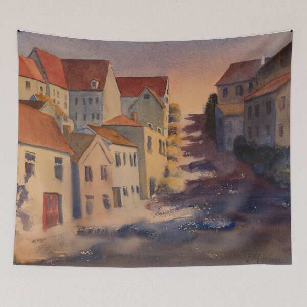 Item preview, Einar Aasen, cityscape showing light and shadow, red roofs and simplified houses in Trondheim, Norway. designed and sold by Einar Aasen.