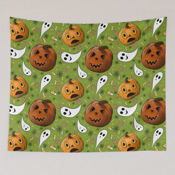 Item preview, Halloween pattern with pumpkin and ghosts designed and sold by JanaMJ.