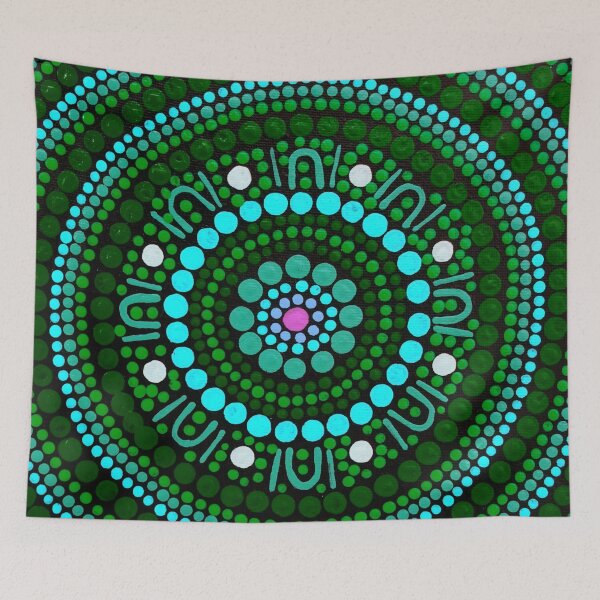 Item preview, Australian Aboriginal Art Dot Painting Mandala Green designed and sold by GhostGumDesigns.