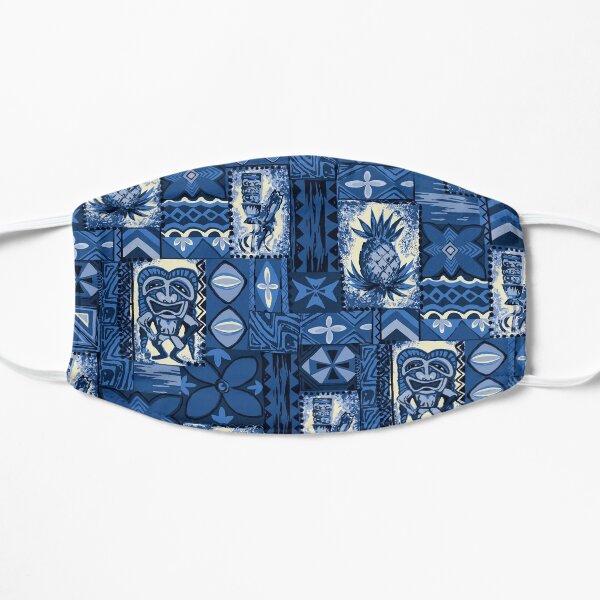 Pomaika’i Tiki Hawaiian Vintage Tapa - Indigo Blue Flat Mask