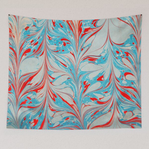 Item preview, Blue and red coloured marbling art piece  designed and sold by AybalaArtDesign.
