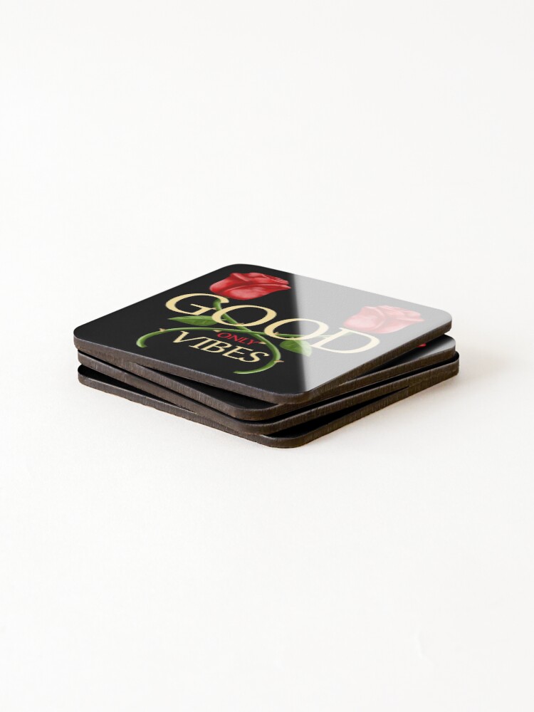 Thumbnail 4 of 5, Coasters (Set of 4), Good Vibes Only - Red Roses designed and sold by Rcasadesign.