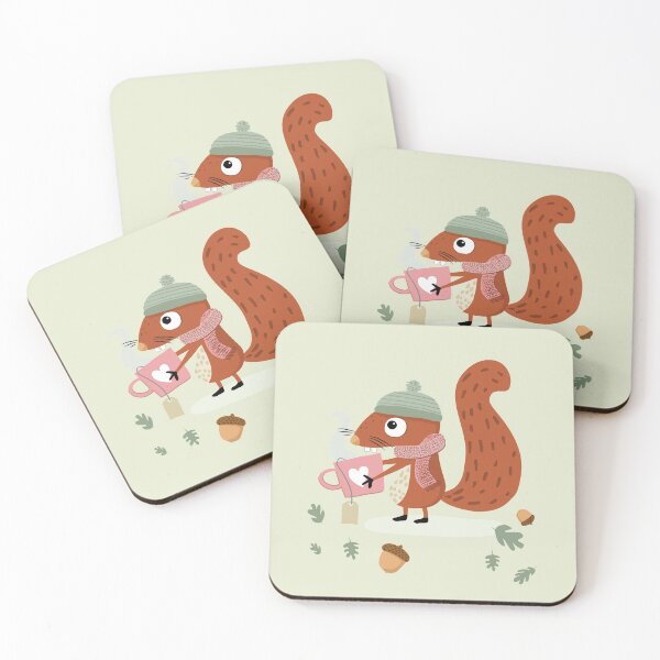 Squirrel Emil wishes "Get well soon!" Coasters (Set of 4)