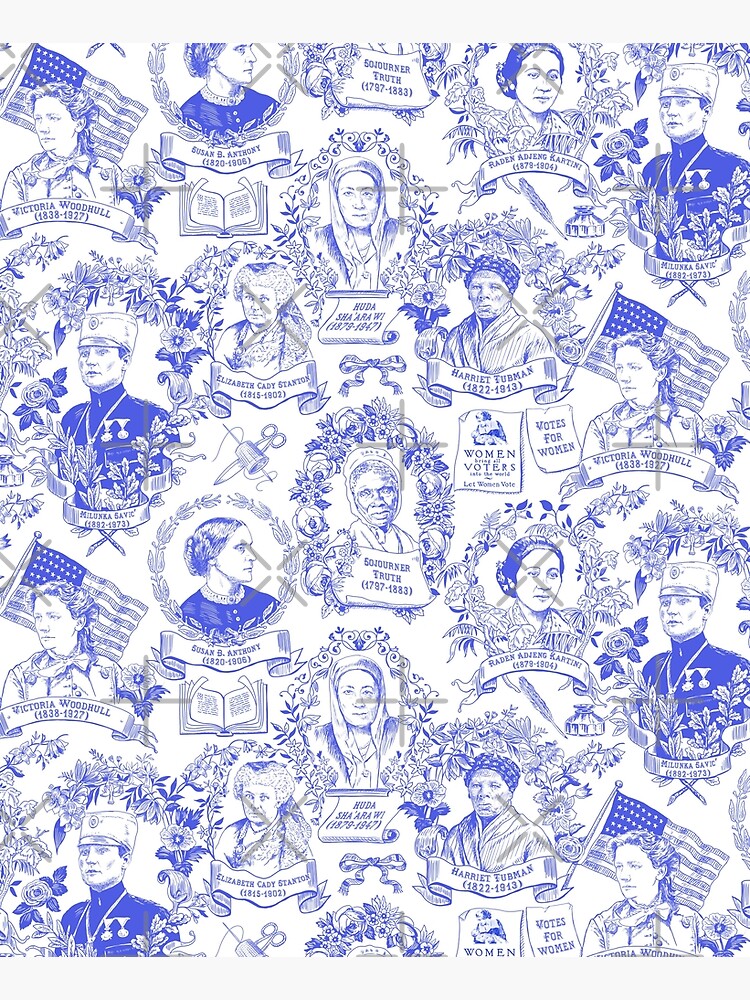 Feminist Pioneers Toile in Royal Blue with Women from Around the World by vinpauld