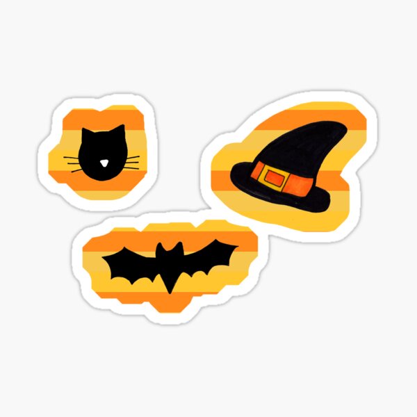 Cats, Bats and Hats Halloween Pattern on Orange Sticker