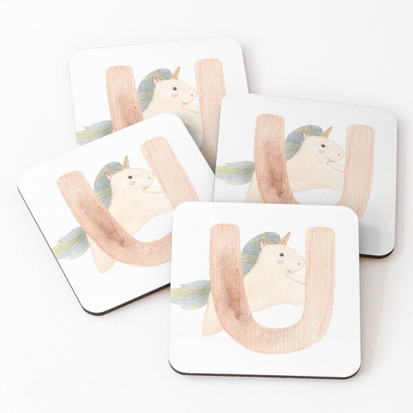 Artikelvorschau, Brauner Aquarell-Einhorn-Buchstabe U | Kinderalphabet entworfen und verkauft von SerendipityNow.