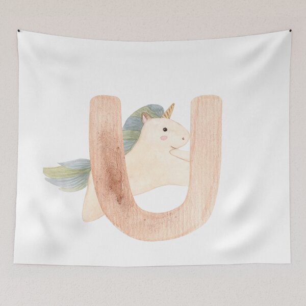 Artikelvorschau, Brauner Aquarell-Einhorn-Buchstabe U | Kinderalphabet entworfen und verkauft von SerendipityNow.