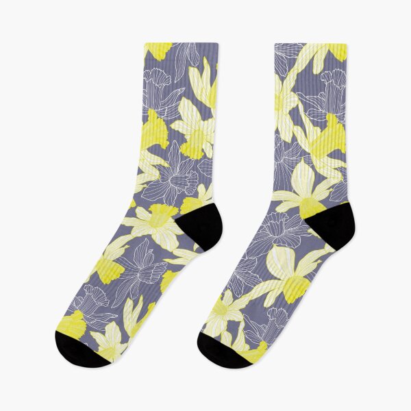 Item preview, white daffodils line art on stone blue background designed and sold by The Pattern Mill.