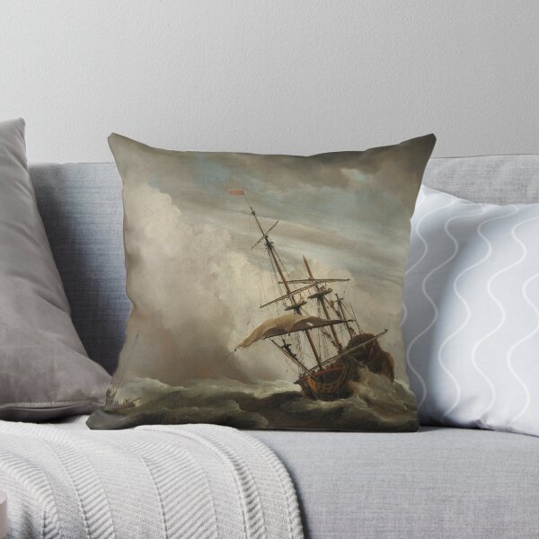 Ship art by Willem van de Velde II Throw Pillow