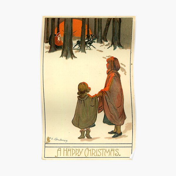 Vintage "A Happy Christmas" Postcard (1907) Poster