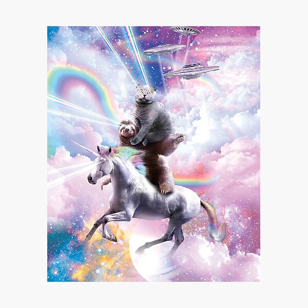 Item preview, Laser Eyes Space Cat On Sloth Unicorn - Rainbow designed and sold by SkylerJHill.