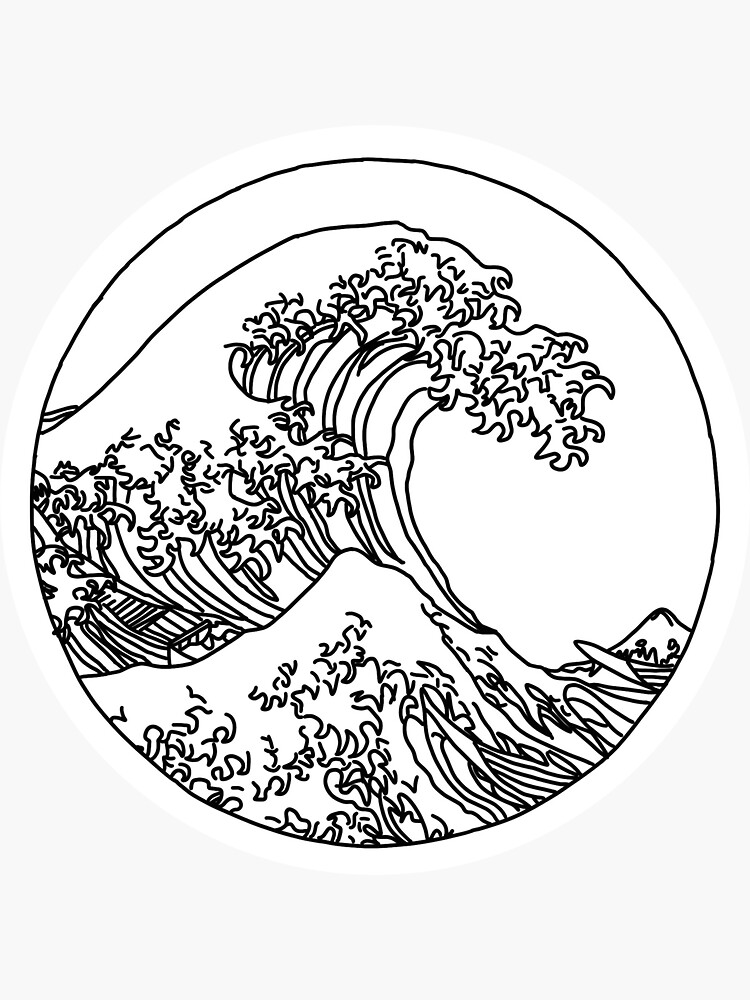 The Great Wave Outline Sticker By Hallejoydesigns Redbubble