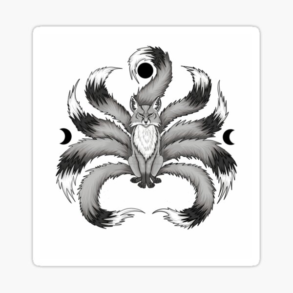Item preview, 9 Tales Fox Guardian "Black and White" designed and sold by Sticker Alchemist .