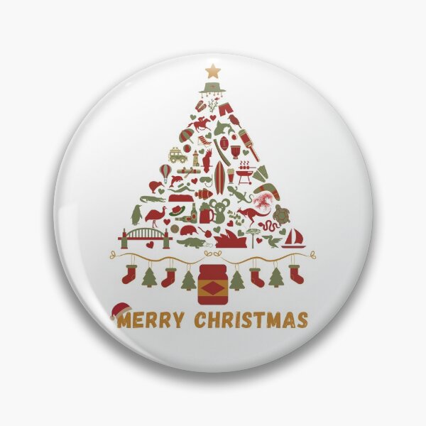 Item preview, Merry Christmas Australia | Australian Christmas Tree Made Up of Icons/Symbols  (in Vintage Xmas Colors, also available in Bright Colors) designed and sold by InkItStudio.