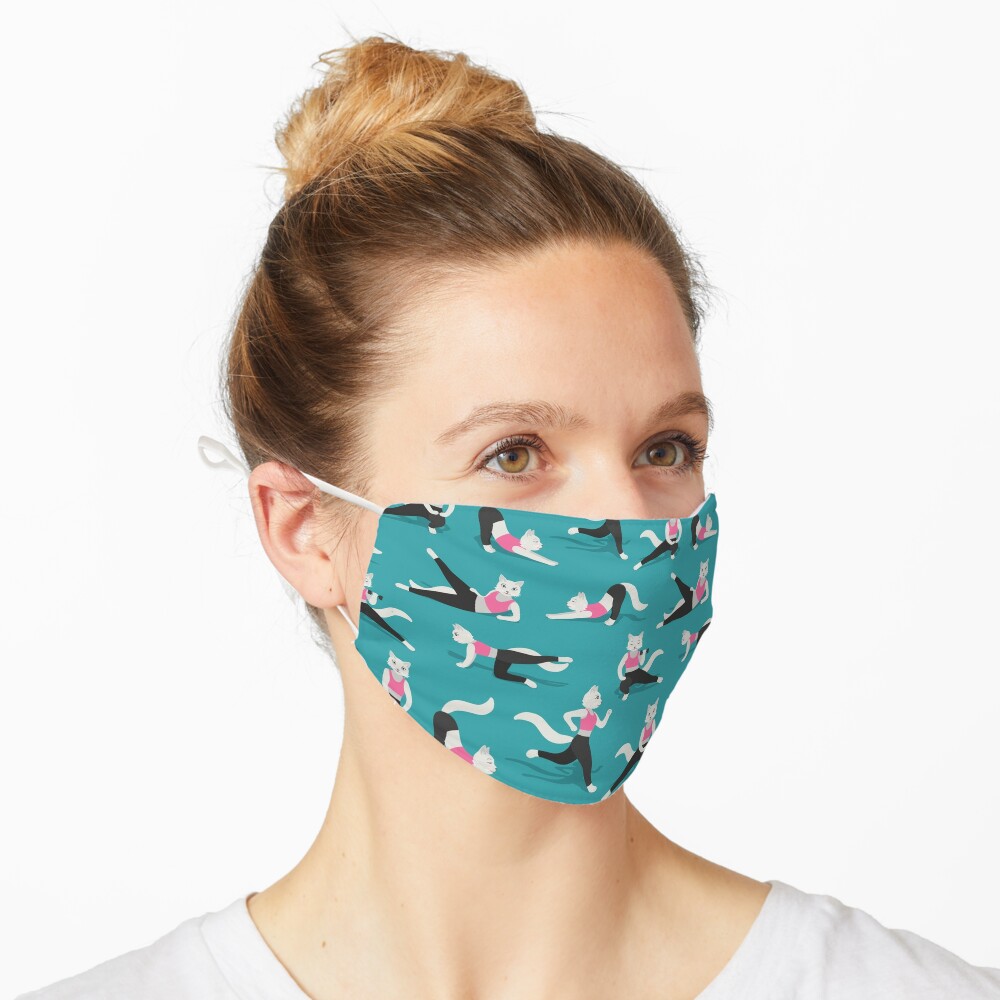 Fitness Cats on teal Mask