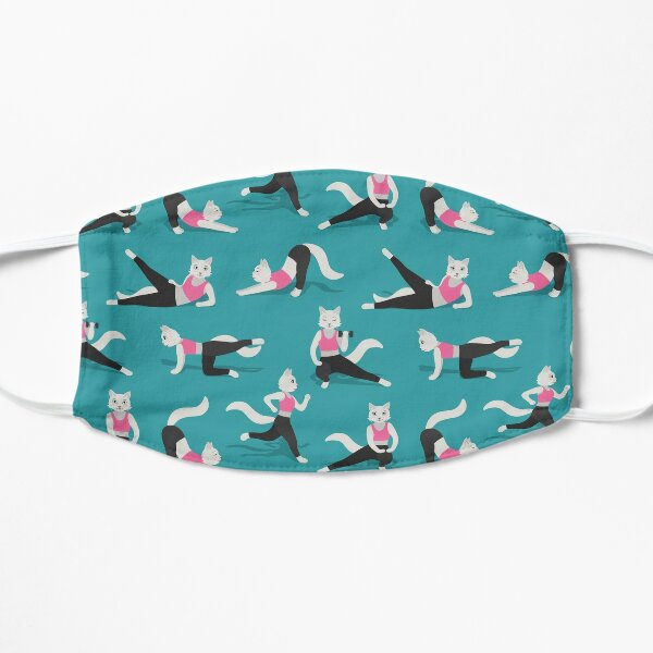 Fitness Cats on teal Flat Mask
