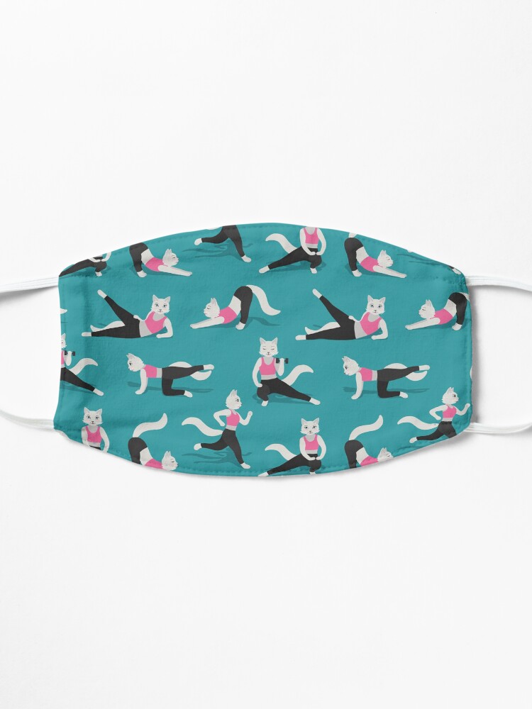 Alternate view of Fitness Cats on teal Mask