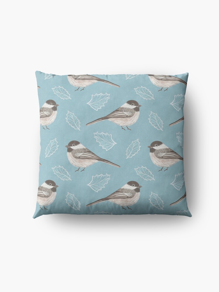 Alternate view of Chickadees and Frosted Leaves Floor Pillow