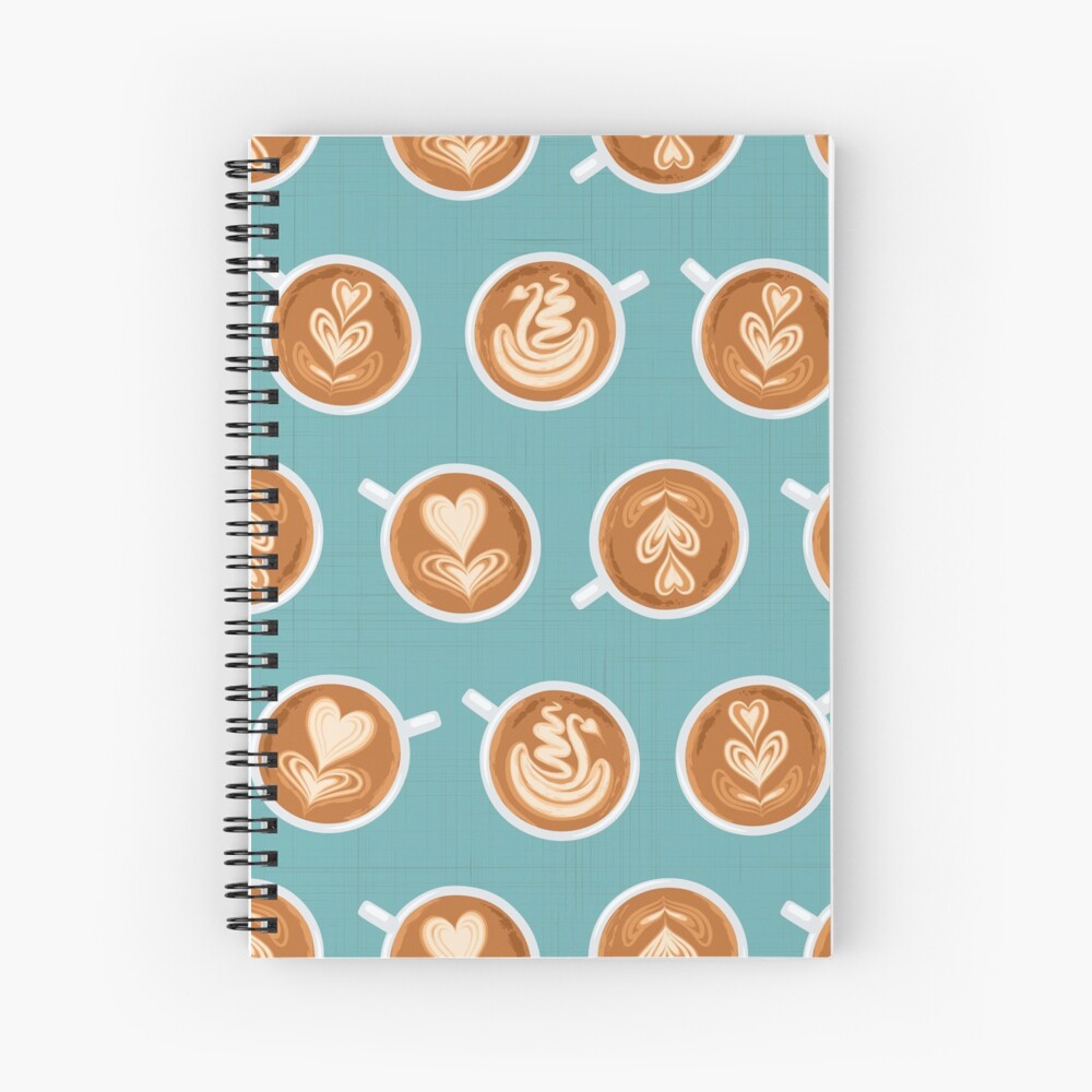 Coffee Art Cups on teal Spiral Notebook