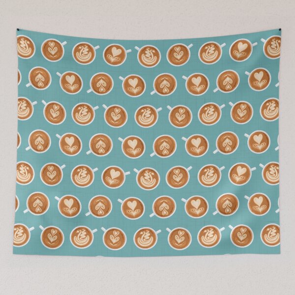 Item preview, Coffee Art Cups on teal designed and sold by nadyanadya.
