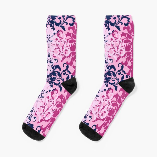 Pink and Navy Damask Socks